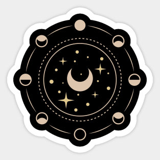 Minimalist line art astrology design with moon phases Sticker